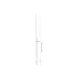 Punto de acceso WiFi Omada para exterior, 802.11 b/g/n (2.4 GHz), 2 antenas de 3 dBi desmontables, alimentación PoE pasivo, soporta hasta 50 clientes.