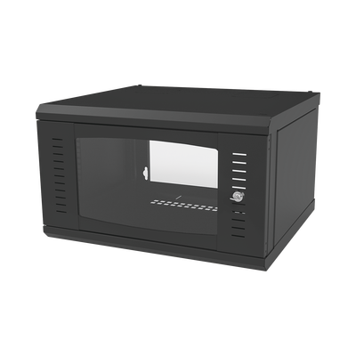 Gabinete para Montaje en Pared, Puerta de Cristal Templado, Cuerpo Fijo con Rack 19" de 6 Unidades.