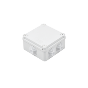 Caja de derivación de PVC Auto-extinguible con 6 entradas, tapa y tornillo de media vuelta de 1/4", 100x100x50 MM (Medidas internas, mayor área permisible para el cable, Para exterior (IP55)