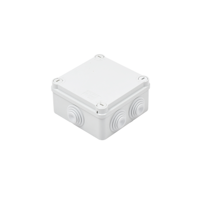 Caja de derivación de PVC Auto-extinguible con 6 entradas, tapa y tornillo de media vuelta de 1/4", 100x100x50 MM (Medidas internas, mayor área permisible para el cable, Para exterior (IP55)