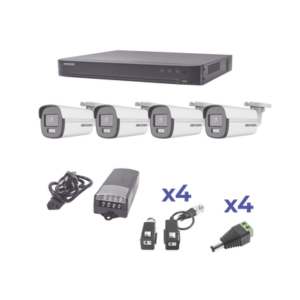KIT COLORVU TURBOHD 1080p / DVR 4 Canales / 4 Cámaras Bala (exterior) lente 2.8mm / Fuente de poder profesional / Transceptores de video y Accesorios de corriente