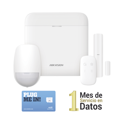 (AX PRO) KIT de Alarma AX PRO con GSM (3G/4G) / Incluye: 1 Hub / 1 Sensor PIR / 1 Contacto Magnético / 1 Control Remoto /1 MICROSIM30M2M incluye 1 mes de servicio/ Wi-Fi / Compatible con Hik-Connect P2P