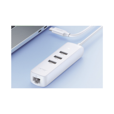 Adaptador tipo HUB USB-C a 3 USB 3.0 + RJ45 (100Mbps) Color Blanco - Image 2