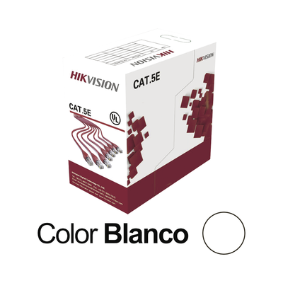 Bobina de Cable UTP 100 Metros / Cat5E (24 AWG) / Color Blanco / PVC (CM) / Uso en Interior / 100% Cobre / Para Aplicaciones de CCTV y Redes de Datos