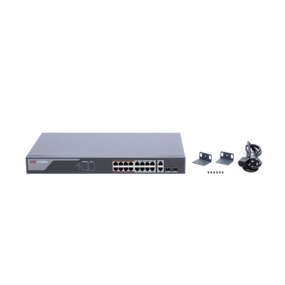 Switch Monitoreable PoE+ / 16 puertos 10/100 Mbps PoE+ / 2 puertos 10/100/1000 Mbps + 2 puertos SFP de Uplink / PoE hasta 250 metros / conexión remota desde Hik-ProConnect / 230 W - Imagen 5