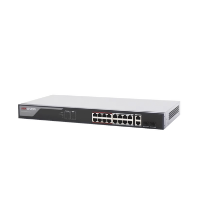 Switch Monitoreable PoE+ / 16 puertos 10/100 Mbps PoE+ / 2 puertos 10/100/1000 Mbps + 2 puertos SFP de Uplink / PoE hasta 250 metros / conexión remota desde Hik-ProConnect / 230 W - Imagen 2