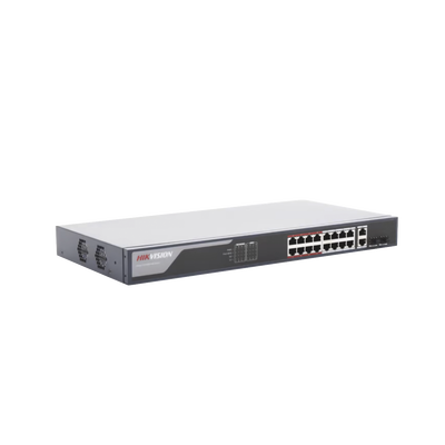 Switch Monitoreable PoE+ / 16 puertos 10/100 Mbps PoE+ / 2 puertos 10/100/1000 Mbps + 2 puertos SFP de Uplink / PoE hasta 250 metros / conexión remota desde Hik-ProConnect / 230 W - Imagen 3