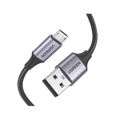 Cable USB-A a Micro USB | 1 Metro | Carga Rápida | QC 3.0/2.0 | FPC | AFC | Transferencia de datos de 480 Mbps | Recarga hasta 18W | Protección Integrada | Caja de Aluminio | Nylon Trenzado | Color Negro.