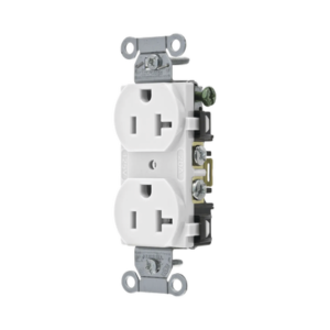 Contacto Dúplex 20 A, 125 V,  2 Polos, 3 Hilos, Cableado Posterior y  Lateral, Color Blanco (Nema 5-20R).