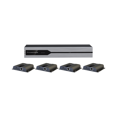 Kit Divisor y Extensor HDMI (Extender Splitter) / Divide 1 Fuente HDMI a 4 Pantallas / Extiende la señal HDMI hasta 120 m / Resolución 4Kx2K @ 30 Hz / Cat 6/6a / Uso 24/7 / Longitud del cable autoajustable / Alimente solo el Tx (PoC).