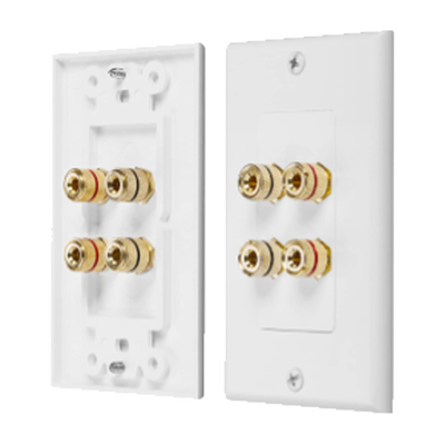 Placa de Pared | Postes de Unión Tipo Banana | Conexión para 2 Altavoces | Fácil Instalación | Conectores Chapados en Oro