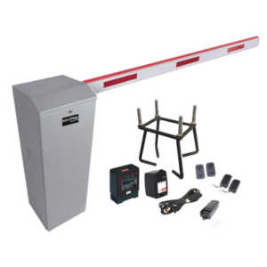 Kit COMPLETO Barrera Derecha XB / Brazo de 5 Metros con Iluminacion LED Rojo-Verde / Incluye Sensor de masa, Transformador, Lazo, Ancla, Fotoceldas 2 Controles Inalámbricos