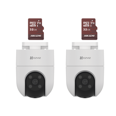 Kit de Camaras WiFi, Incluye 2 Piezas CS-H8C/5MP y 2 Piezas HS-TF-E1/32G / Audio de Dos Vías / Detección de Movimiento / Luz Estroboscópica / Sirena / Uso en Exterior con Protección